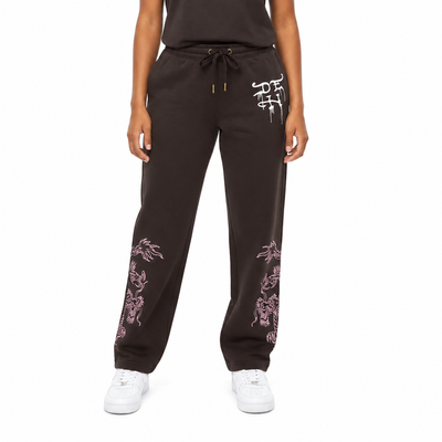Women's Ed Hardy Leopard Rhinestone Sweatpant Espresso/Pink EHW8200-106RS