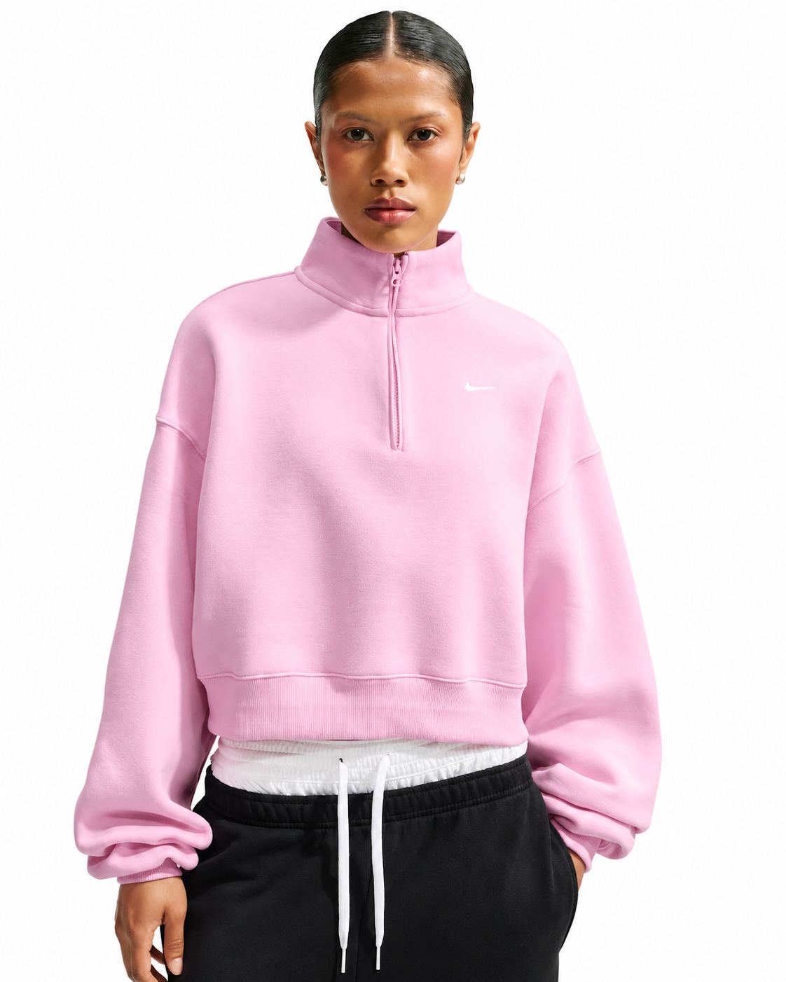 Women's Nike Studio Fleece Oversized 1/4-Zip Cropped Top Pink Rise/Sail IM8501-621