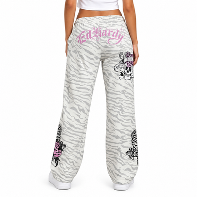 Women's Ed Hardy LKS Zebra Skull Sweatpant White EHW8200-118