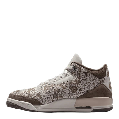 City Jeans Men's Air Jordan 3 Retro Laser sneakers in phantom, university red, and palomino with graphic print detail