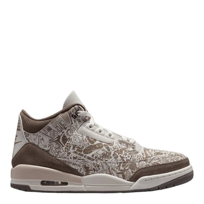 City Jeans Men's Air Jordan 3 Retro Laser sneakers in phantom, university red, palomino, and sail with laser graphics