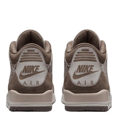 City Jeans Men's Air Jordan 3 Retro Laser sneakers in phantom, university red, palomino, and sail colorway, rear view