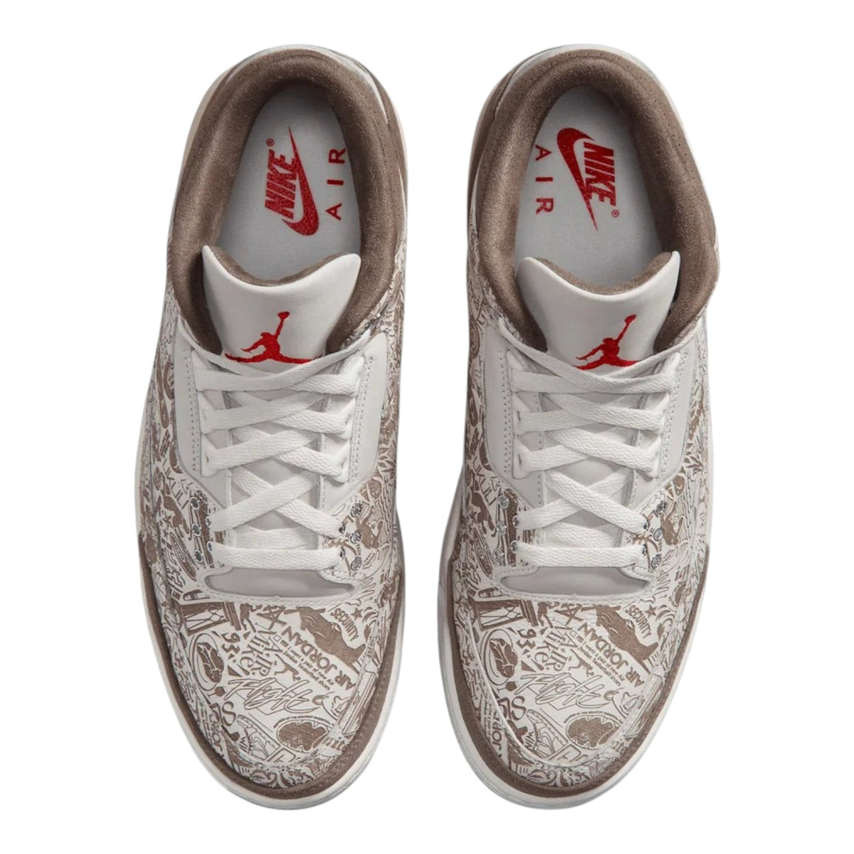 City Jeans Men's Air Jordan 3 Retro Laser sneakers in phantom, university red, and palomino with graphic print