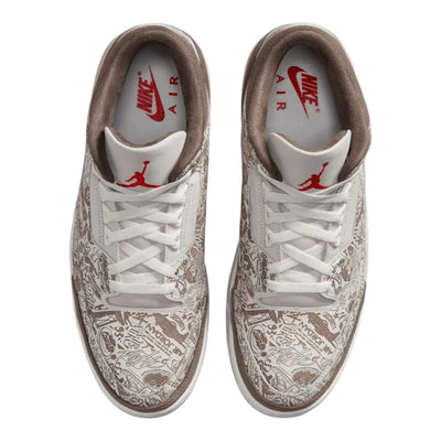City Jeans Men's Air Jordan 3 Retro Laser sneakers in phantom, university red, and palomino with graphic print