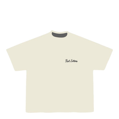 City Jeans beige 170GSM cotton t-shirt with Red Letters chain stitch embroidery and dropped shoulder fit