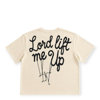 City Jeans beige cotton t-shirt with Lord Lift Me Up graphic print on the back and dropped shoulder fit