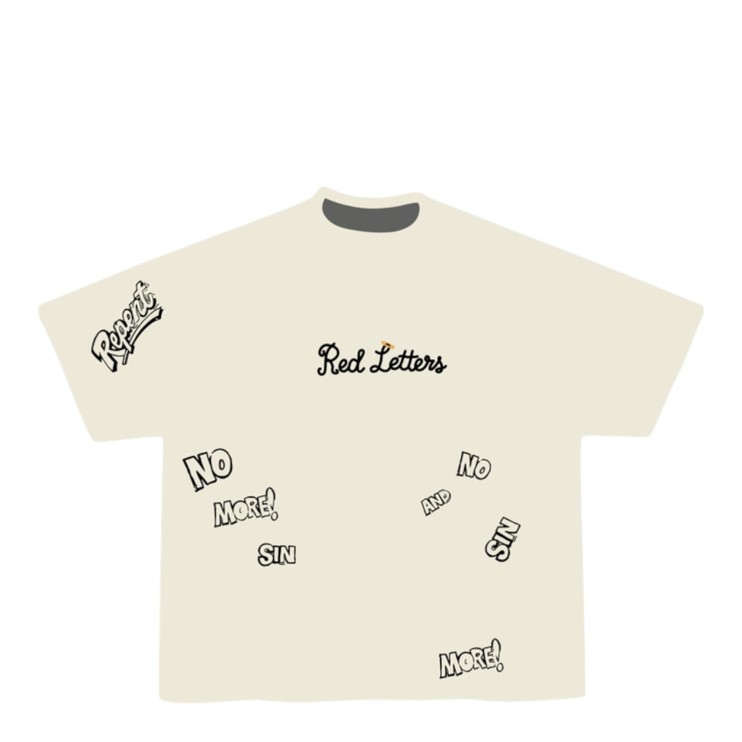 City Jeans beige oversized t-shirt with dropped shoulders and Red Letters No More Sin graphic print