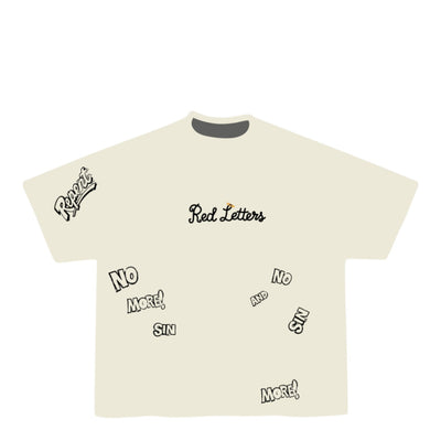 City Jeans beige oversized t-shirt with dropped shoulders and Red Letters No More Sin graphic print