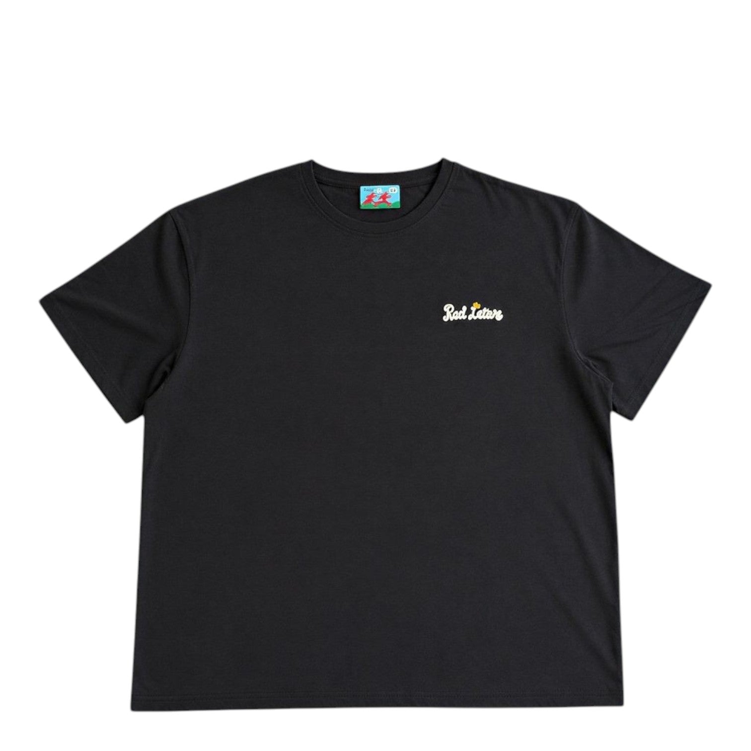 City Jeans black cotton t-shirt with Red Letters chain stitch embroidery on the chest and dropped shoulder fit