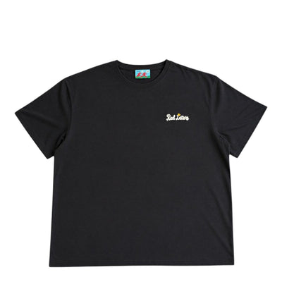 City Jeans black cotton t-shirt with Red Letters chain stitch embroidery on the chest and dropped shoulder fit
