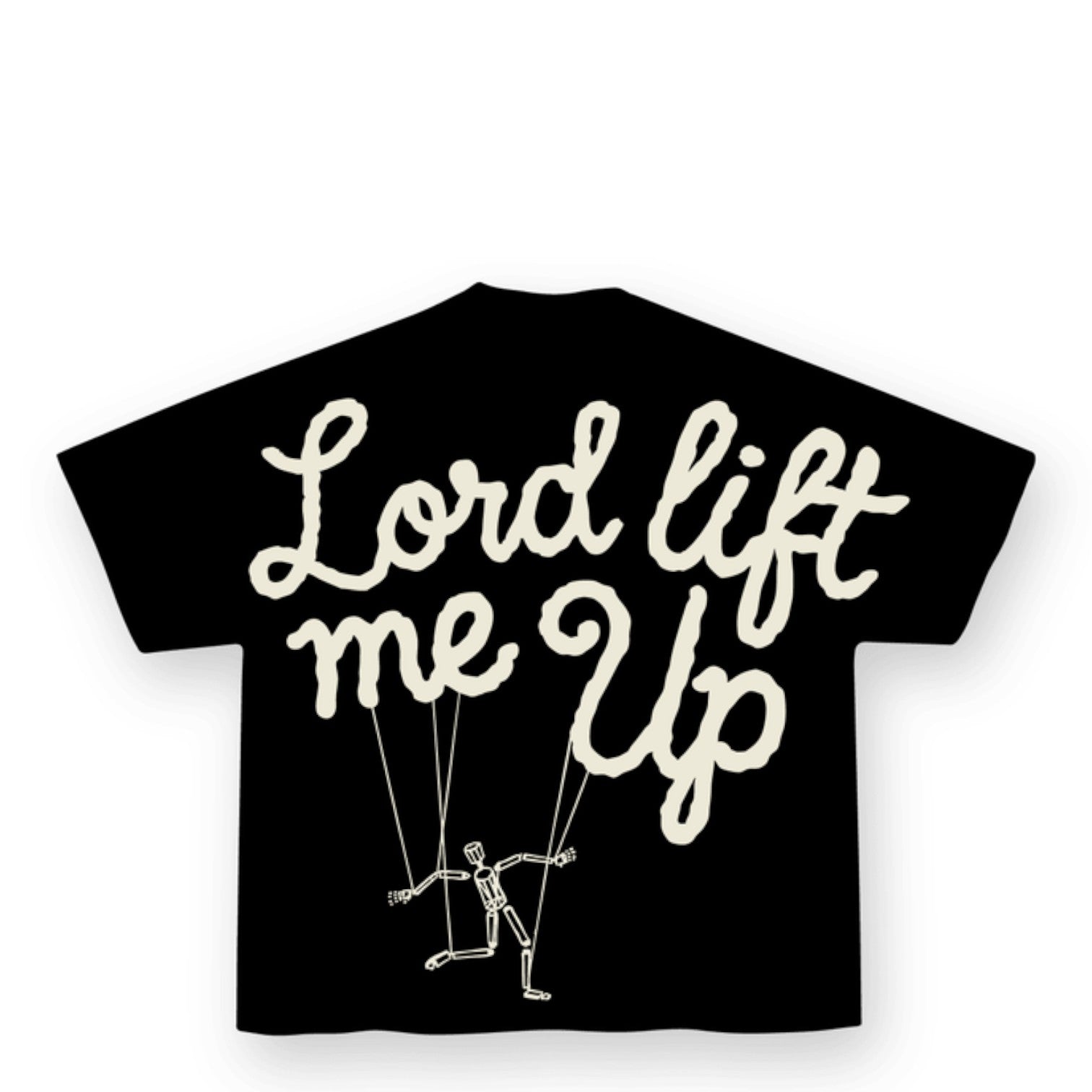 City Jeans black dropped shoulder t-shirt with Lord Lift Me Up graphic and puppet illustration on the back