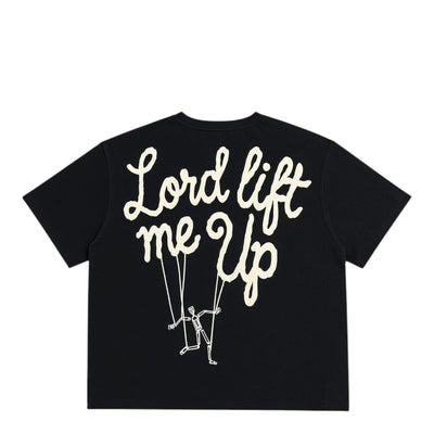 City Jeans black cropped t-shirt featuring Lord Lift Me Up graphic print on the back with dropped shoulders