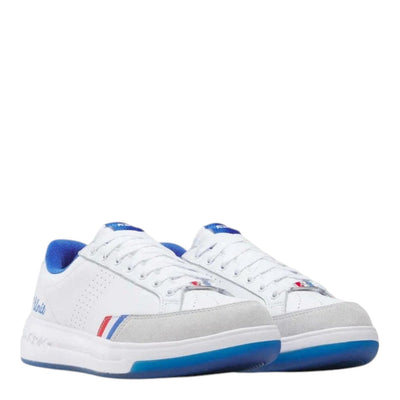 City Jeans Reebok x G-Unit G6 men's white leather and suede sneakers with blue accents and ice-rubber outsole