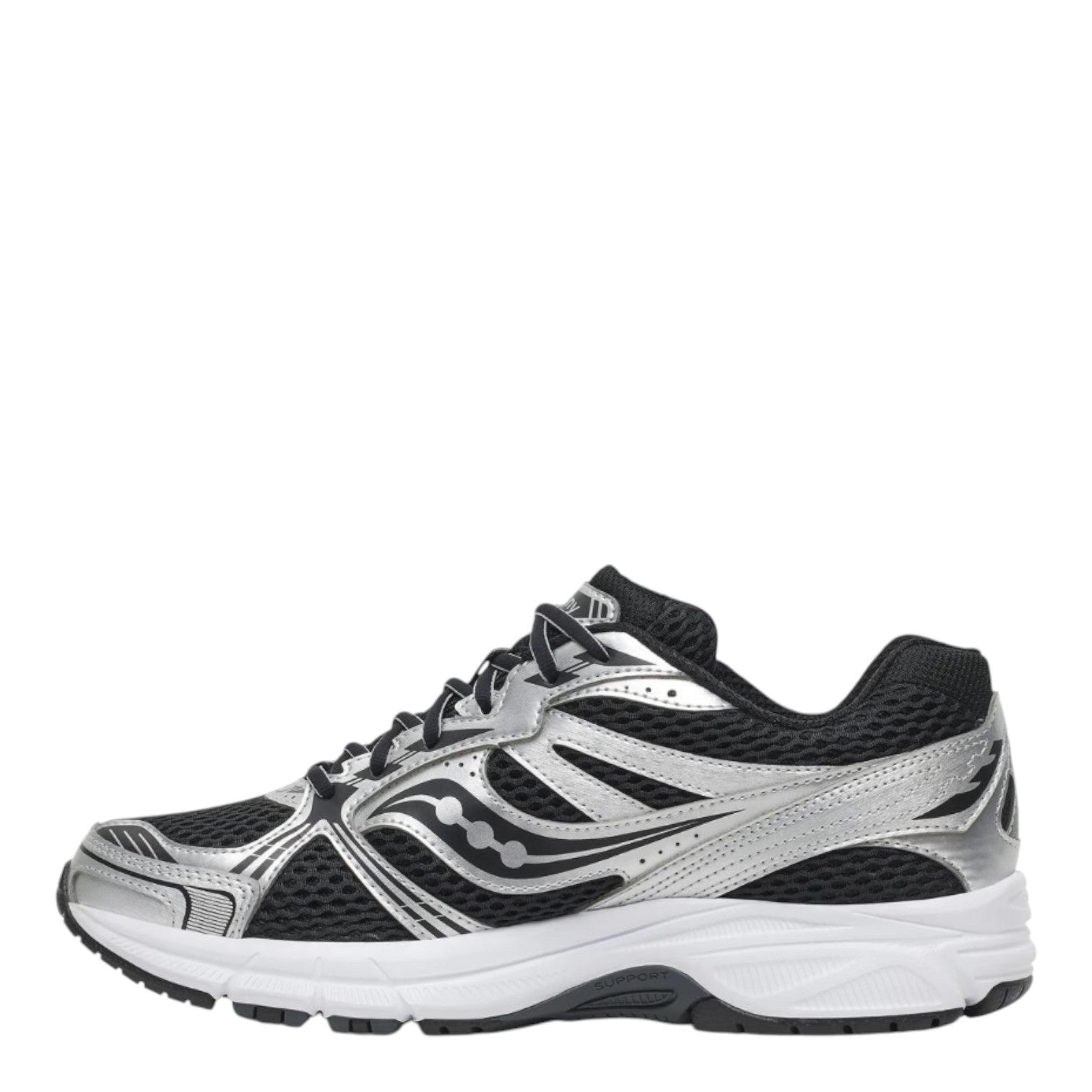City Jeans Saucony Grid Legacy men's sneakers in black and silver with breathable mesh and reflective heel details.