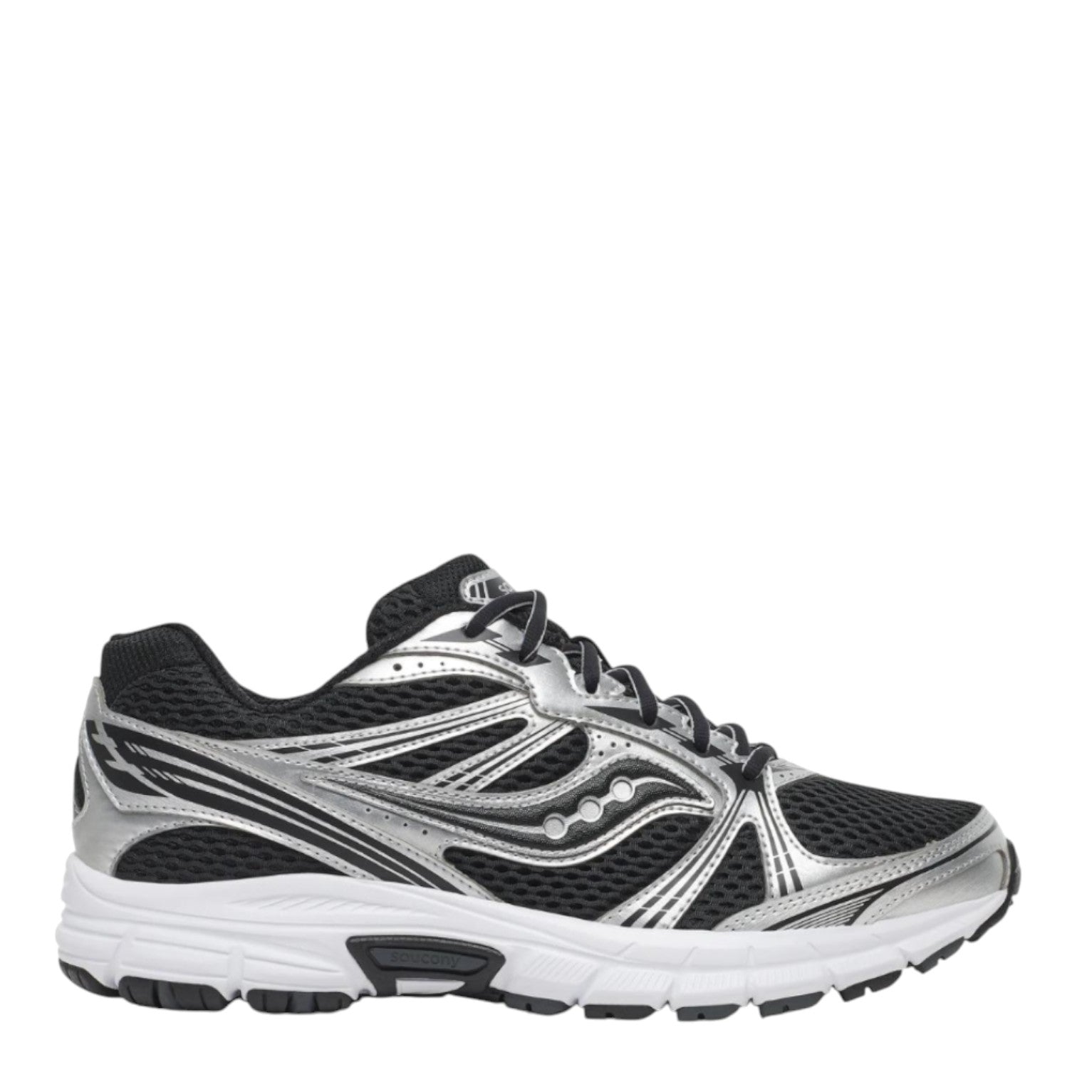 City Jeans Saucony Grid Legacy men's sneakers in black and silver mesh with reflective overlays and white sole