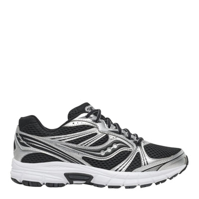 City Jeans Saucony Grid Legacy men's sneakers in black and silver mesh with reflective overlays and white sole