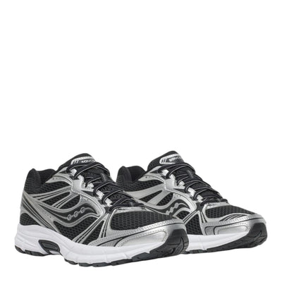 City Jeans Saucony Grid Legacy men's sneakers in black and silver with breathable mesh and reflective details.