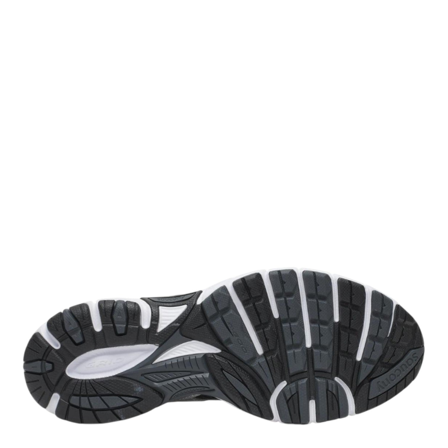 City Jeans Saucony Grid Legacy men's sneaker outsole featuring a black and white durable rubber tread pattern
