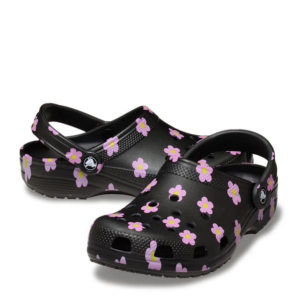 Crocs Kids' Classic Flower Clog - Black/Pink 5