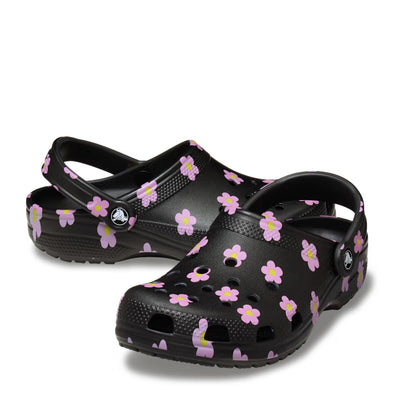 Crocs Kids' Classic Flower Clog - Black/Pink 5