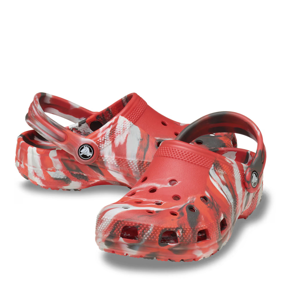 Crocs Kids' Classic Marbled Clog - Red/Black Marble 5