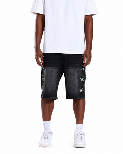 Men's Crysp Denim Diamond Shorts Black CRY-SUM26-017-BLK