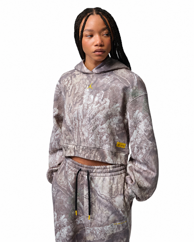 Women's Jordan Brooklyn Realtree Cropped Pullover Hoodie White/Bright Citron IU7251-100
