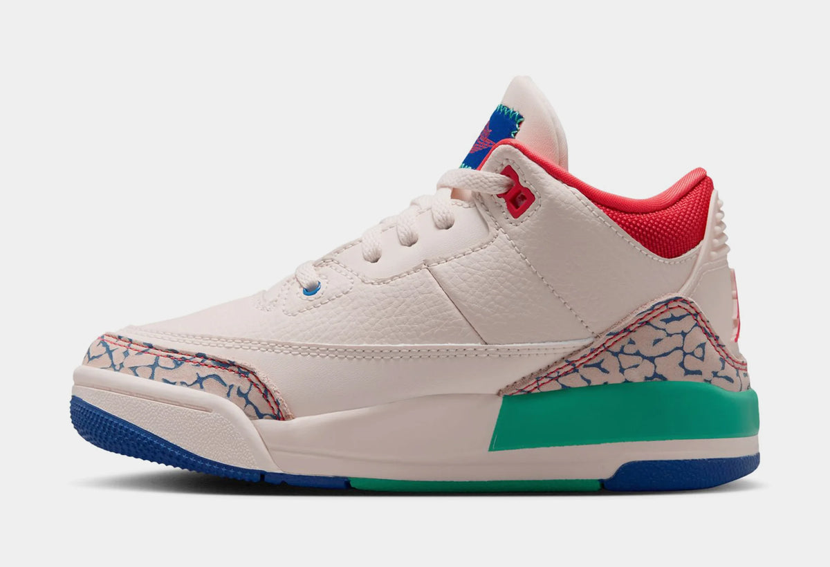 Little Kid's Air Jordan 3 Retro Play Your Way Chalk/Track Red/True Blue/Kinetic Green IO2074-100