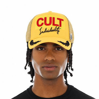 Men's Cult Of Individuality Racing Trucker Hat Yellow 626ac-ch63a-yego