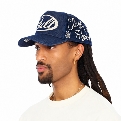 Men's Cult Of Individuality Raw Denim Community Trucker Hat Blue 626bc-ch53a-raw