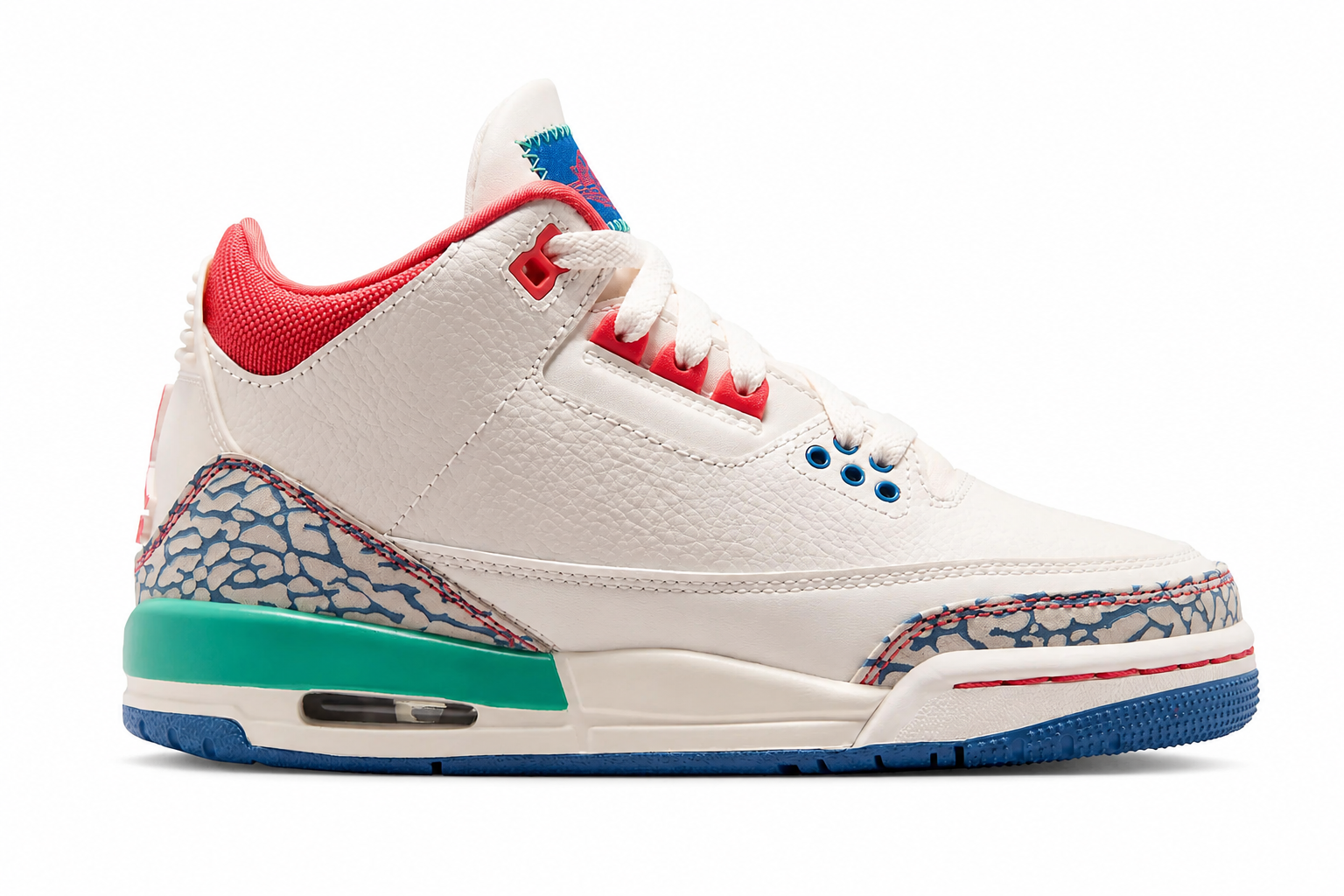 Big Kid's Air Jordan 3 Retro Play Your Way Chalk/Track Red/True Blue/Kinetic Green IO2076-100