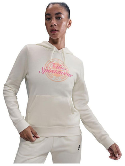Women's Nike Sportswear Club Fleece Hoodie - Off White/Pink 3