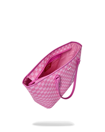 Sprayground Pink New Check Faces Tote - Pink & White