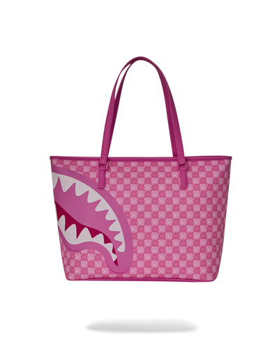 Sprayground Pink New Check Faces Tote - Pink & White
