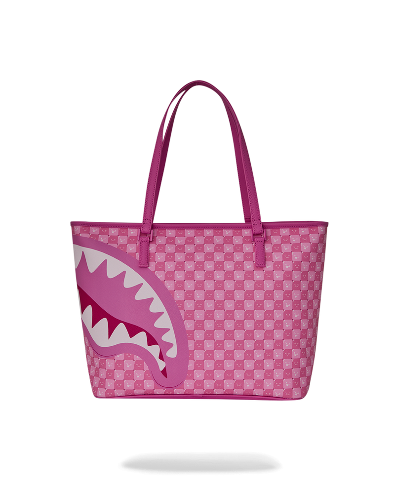 Sprayground Pink New Check Faces Tote - Pink & White