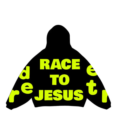 Red Letters Men's Race To Jesus Scattered Hoodie - Black 2