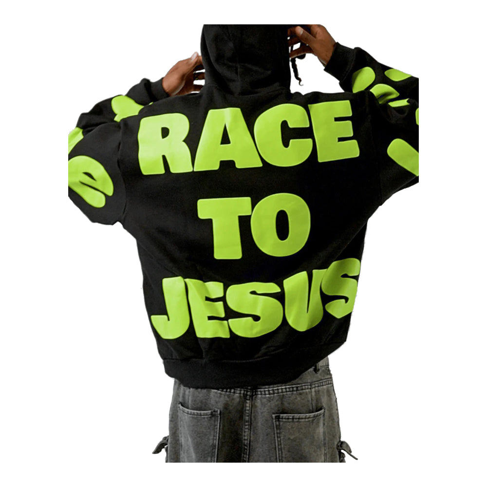 Red Letters Men's Race To Jesus Scattered Hoodie - Black 3