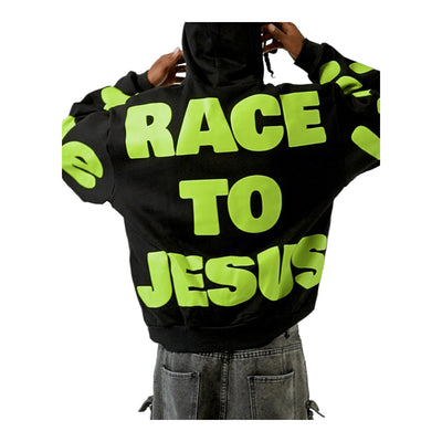 Red Letters Men's Race To Jesus Scattered Hoodie - Black 3