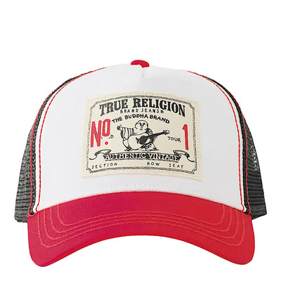 True Religion OG Patch Trucker Hat - White - Red 1